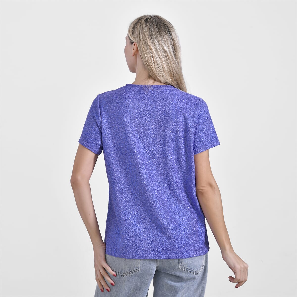 Lilac Glitter Short Sleeved Crew-neck Top - One Size Fits Most image number 1