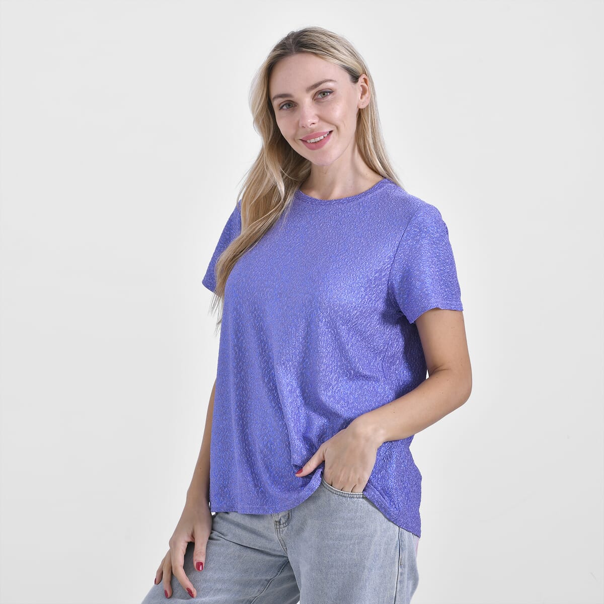 Lilac Glitter Short Sleeved Crew-neck Top - One Size Fits Most image number 2