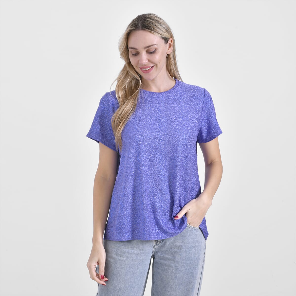 Lilac Glitter Short Sleeved Crew-neck Top - One Size Fits Most image number 3