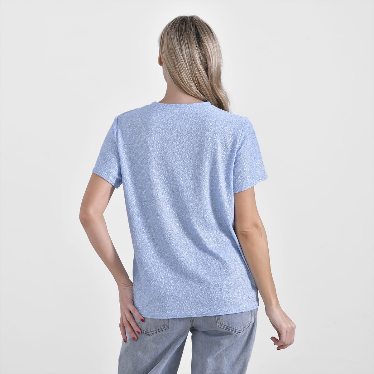 Baby Blue Glitter Short Sleeved Crew-neck Top - One Size Fits Most image number 1