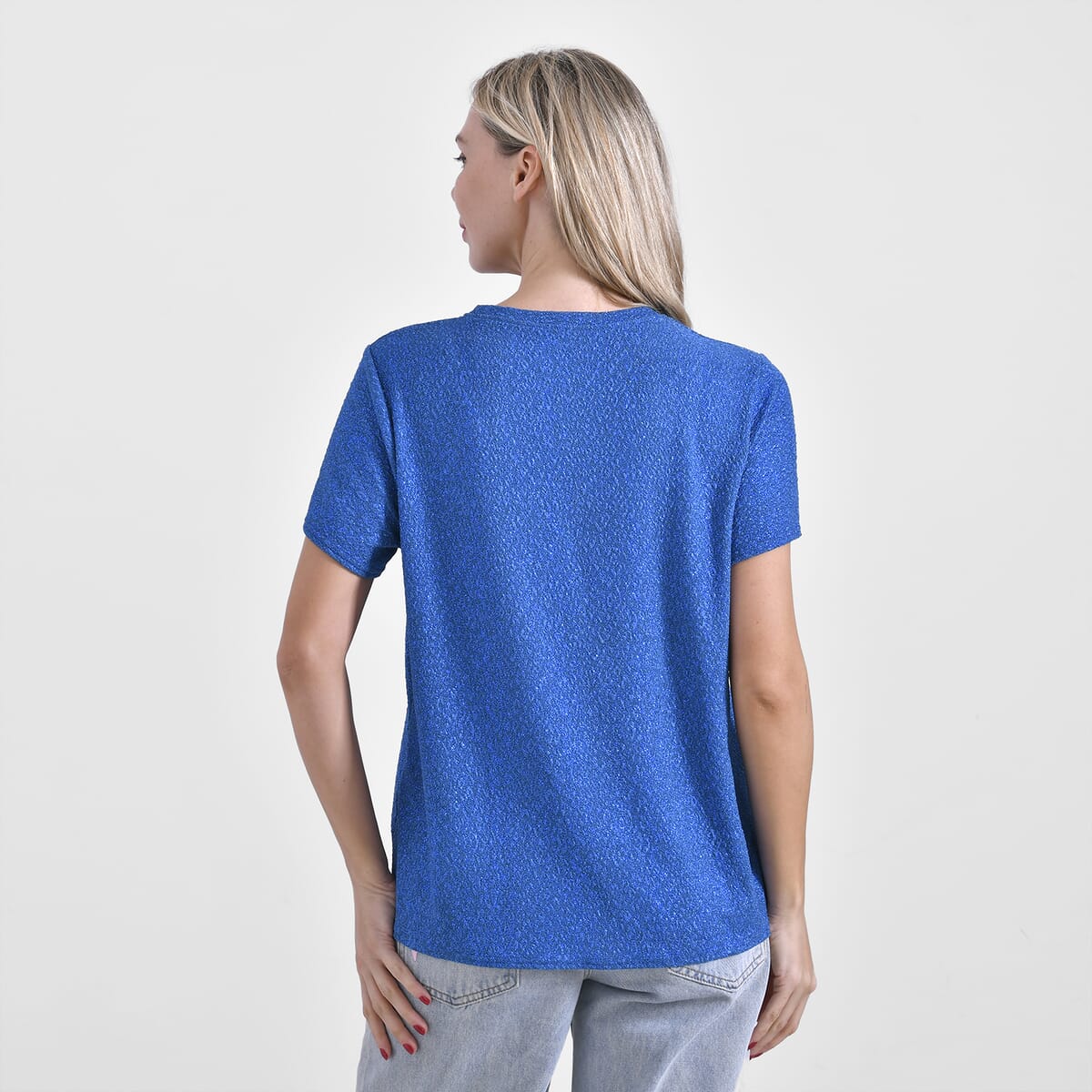 Blue Glitter Short Sleeved Crew-neck Top - One Size Fits Most image number 1