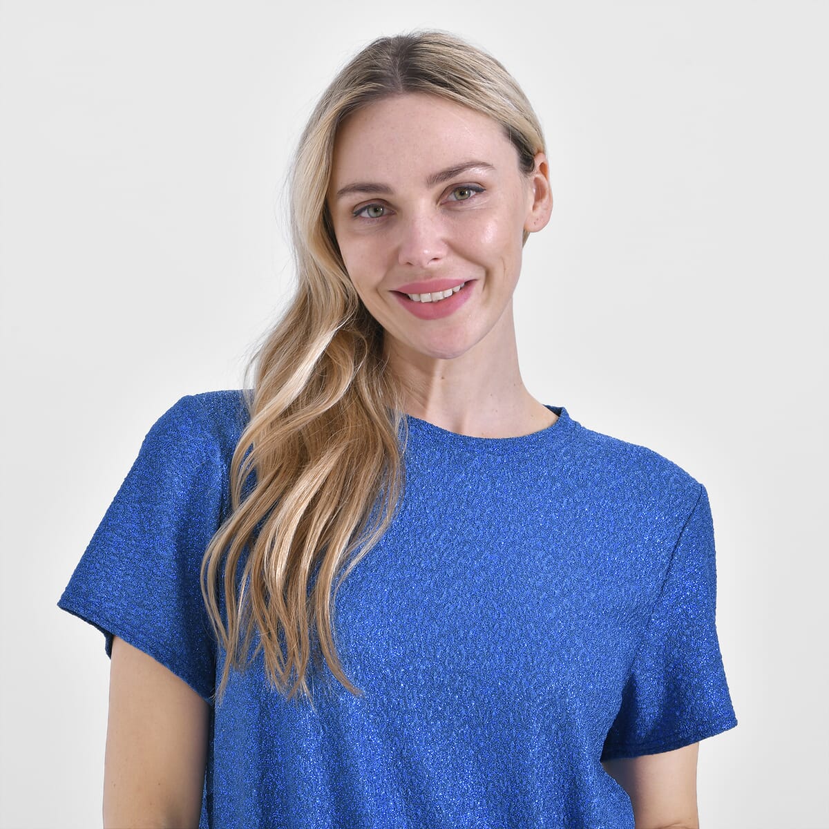 Blue Glitter Short Sleeved Crew-neck Top - One Size Fits Most image number 4