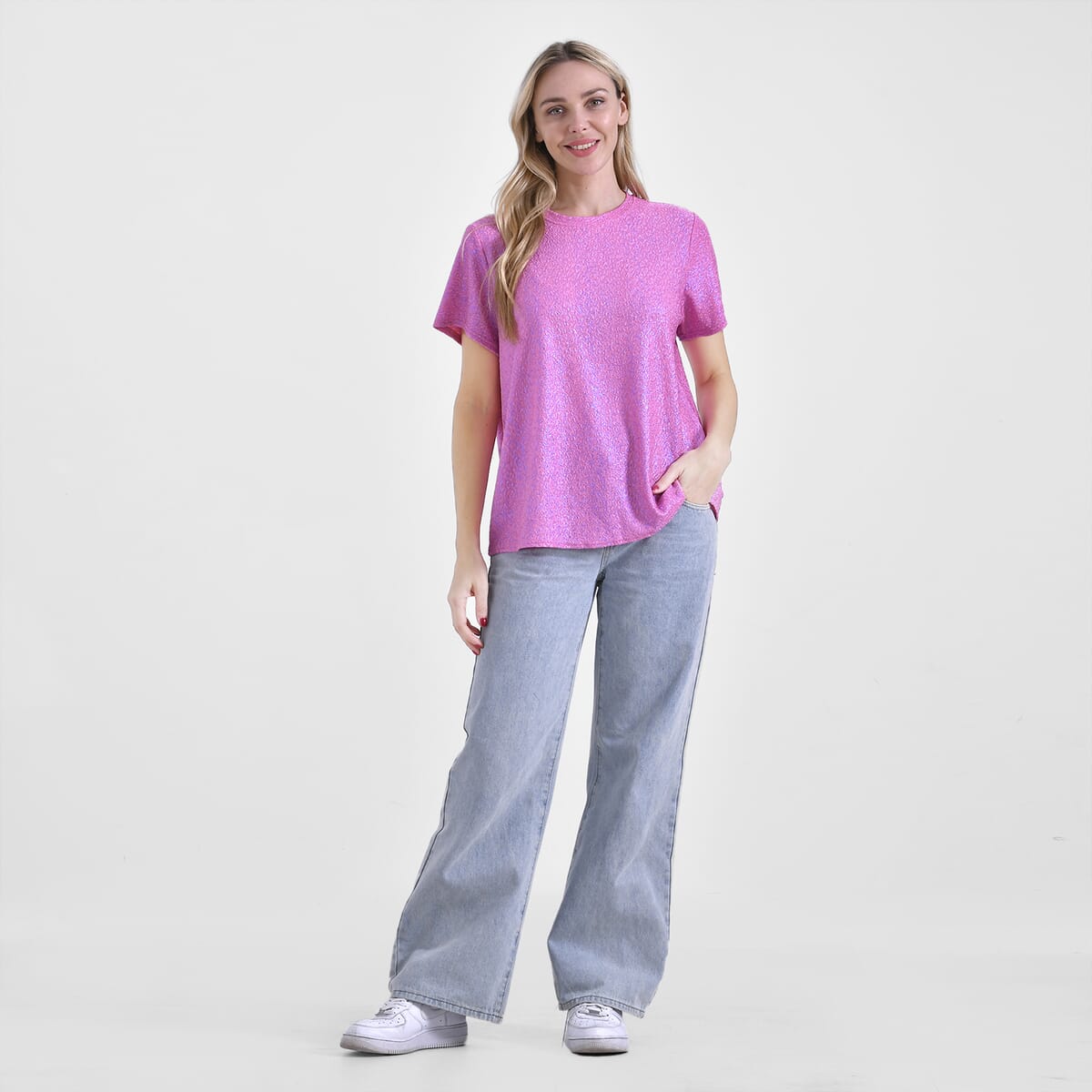 Pink Glitter Short Sleeved Crew-neck Top - One Size Fits Most image number 0