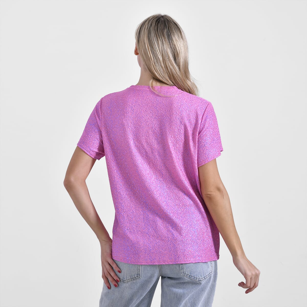 Pink Glitter Short Sleeved Crew-neck Top - One Size Fits Most image number 1