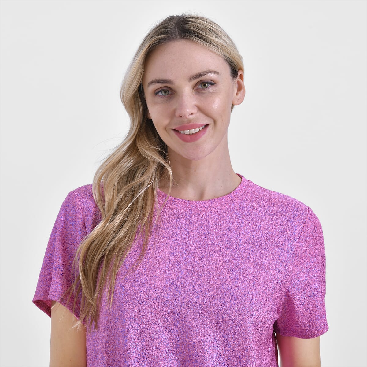 Pink Glitter Short Sleeved Crew-neck Top - One Size Fits Most image number 4