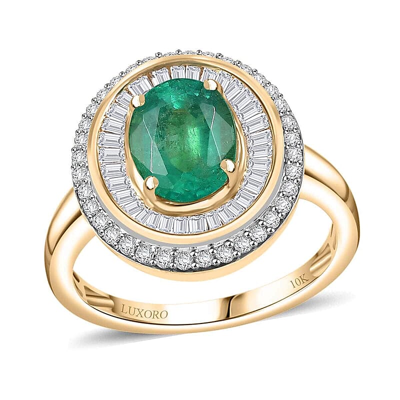 Luxoro 10K Yellow Gold AAA Kagem Zambian Emerald, Diamond (G-H, I2) (0.55 cts) Ring (Size 10.0) (4.45 g) 2.30 ctw