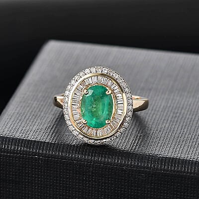 Luxoro 10K Yellow Gold AAA Kagem Zambian Emerald, Diamond (G-H, I2) (0.55 cts) Ring (Size 10.0) (4.45 g) 2.30 ctw