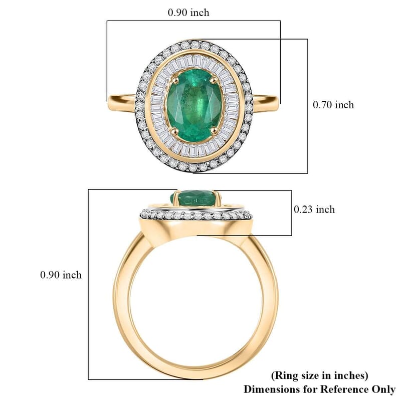 Luxoro 10K Yellow Gold AAA Kagem Zambian Emerald, Diamond (G-H, I2) (0.55 cts) Ring (Size 10.0) (4.45 g) 2.30 ctw