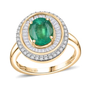 Luxoro 10K Yellow Gold AAA Kagem Zambian Emerald, Diamond (G-H, I2) (0.55 cts) Ring (Size 6.5) (4.45 g) 2.30 ctw