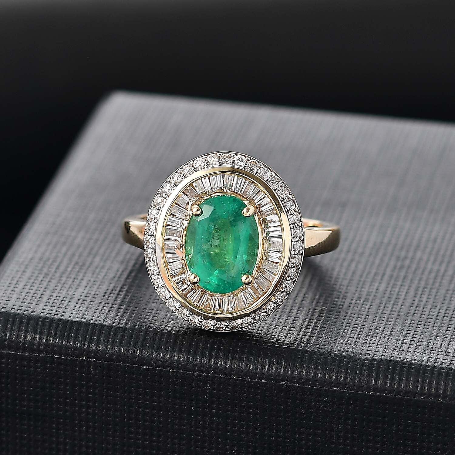 Luxoro 10K Yellow Gold AAA Kagem Zambian Emerald, Diamond (G-H, I2) (0.55 cts) Ring (Size 10.0) (4.45 g) 2.25 ctw