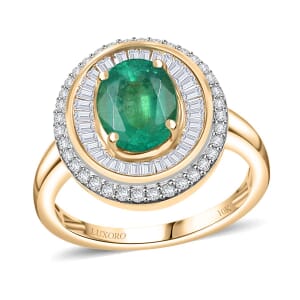 Luxoro AAA Kagem Zambian Emerald and G-H I2 Diamond 2.30 ctw Ring in 10K Yellow Gold (Size 8.0) 4.45 Grams