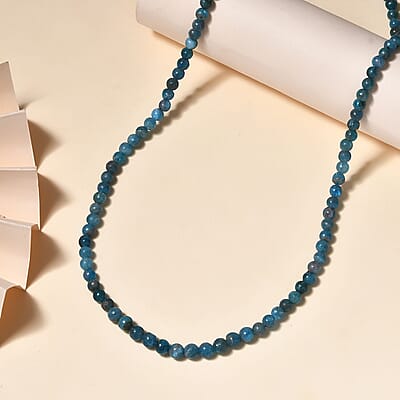 Malgache Neon Apatite 56.00 ctw Beaded Necklace in Stainless Steel 18-20 Inches