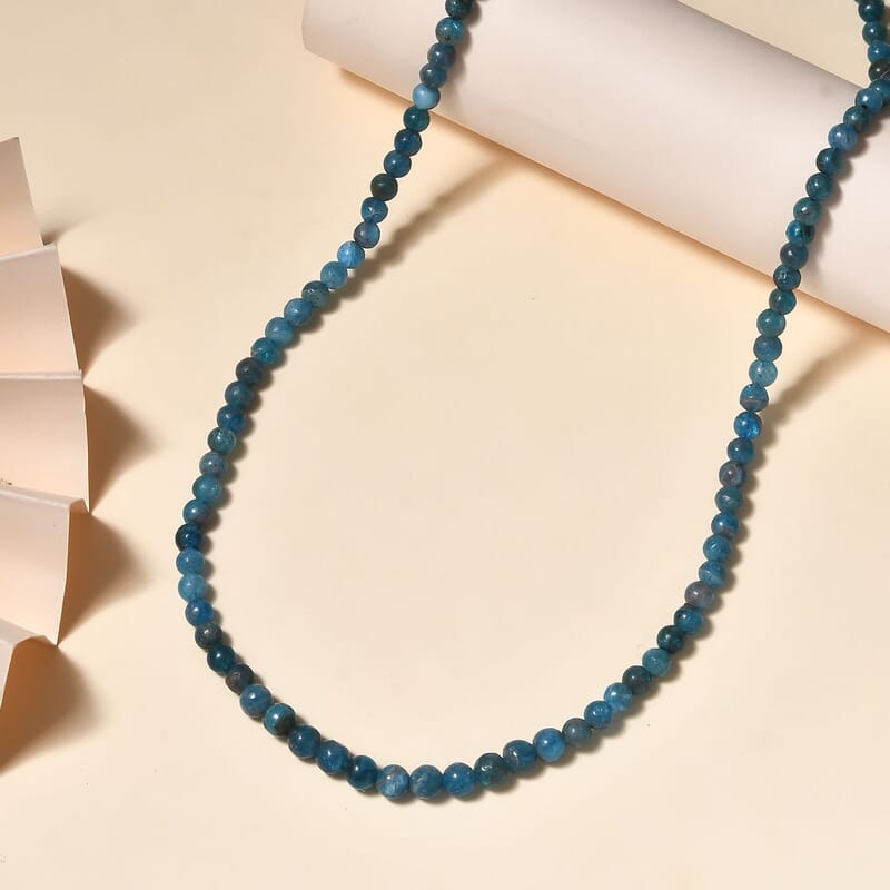 Malgache Neon Apatite 56.00 ctw Beaded Necklace in Stainless Steel 18-20 Inches