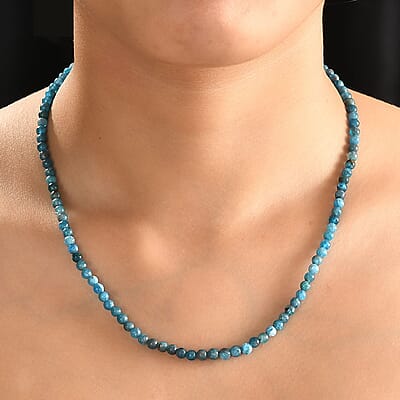 Malgache Neon Apatite 56.00 ctw Beaded Necklace in Stainless Steel 18-20 Inches