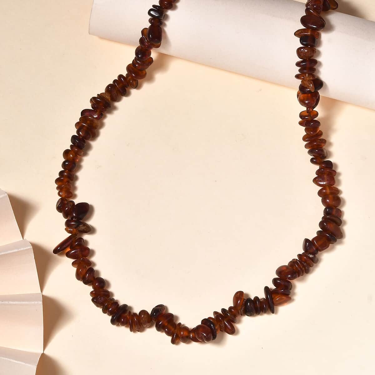 Hessonite Garnet 210.00 ctw Chips Necklace in Stainless Steel 20 Inches image number 1