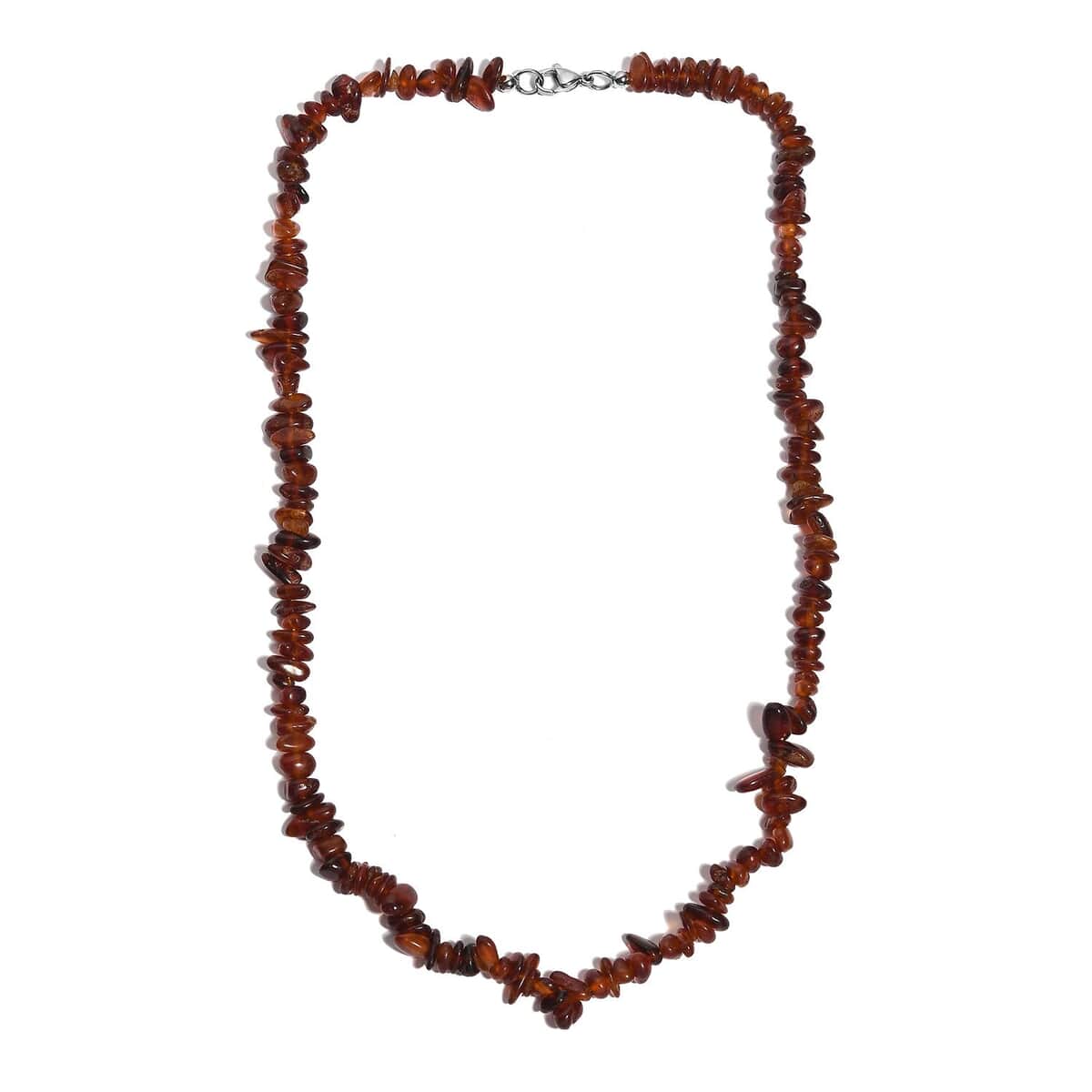 Hessonite Garnet 210.00 ctw Chips Necklace in Stainless Steel 20 Inches image number 3