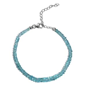 Betroka Blue Apatite 26.00 ctw Beaded Bracelet in Rhodium Over Sterling Silver (7.25-9.25In)