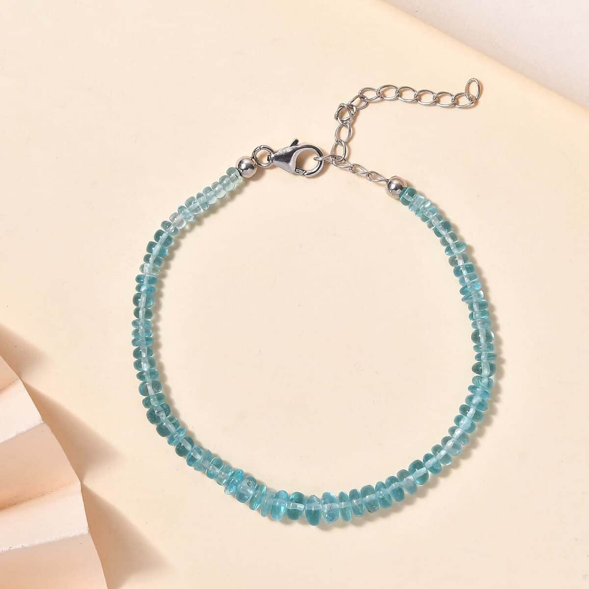 Betroka Blue Apatite 26.00 ctw Beaded Bracelet in Rhodium Over Sterling Silver (7.25-9.25In) image number 1