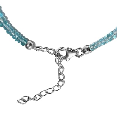 Betroka Blue Apatite 26.00 ctw Beaded Bracelet in Rhodium Over Sterling Silver (7.25-9.25In)