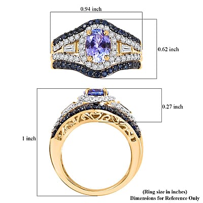 Premium Tanzanite and Multi Gemstone 2.70 ctw Eternal Elegance Ring in 18K Vermeil Yellow Gold Over Sterling Silver (Size 10.0)