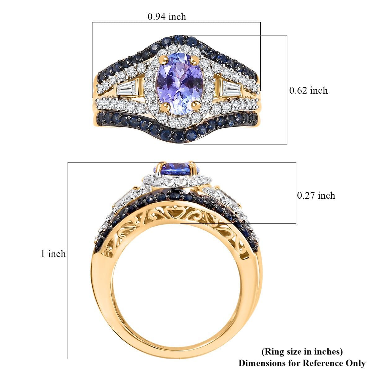 Premium Tanzanite and Multi Gemstone 2.70 ctw Eternal Elegance Ring in 18K Vermeil Yellow Gold Over Sterling Silver (Size 6.0) image number 5