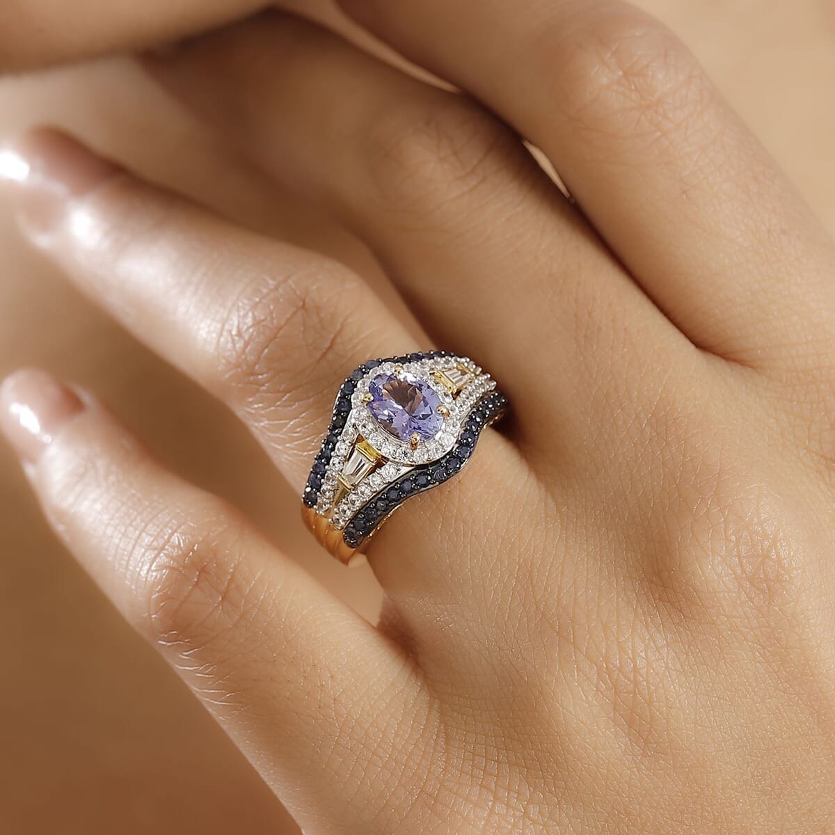 Premium Tanzanite and Multi Gemstone 2.70 ctw Eternal Elegance Ring in 18K Vermeil Yellow Gold Over Sterling Silver (Size 9.0) image number 2