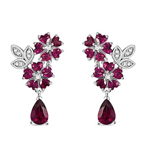 D'Joy Premium Orissa Rhodolite Garnet and White Zircon 4.25 ctw Flower Drop Earring in Rhodium Over Sterling Silver