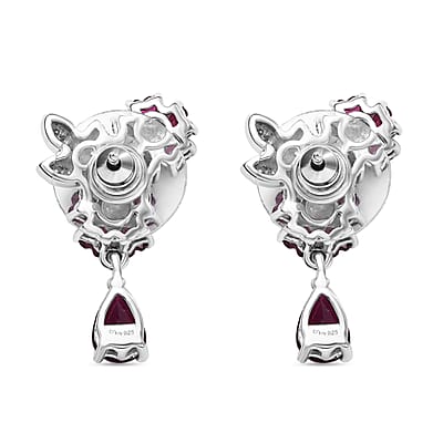 D'Joy Premium Orissa Rhodolite Garnet and White Zircon 4.25 ctw Flower Drop Earring in Rhodium Over Sterling Silver