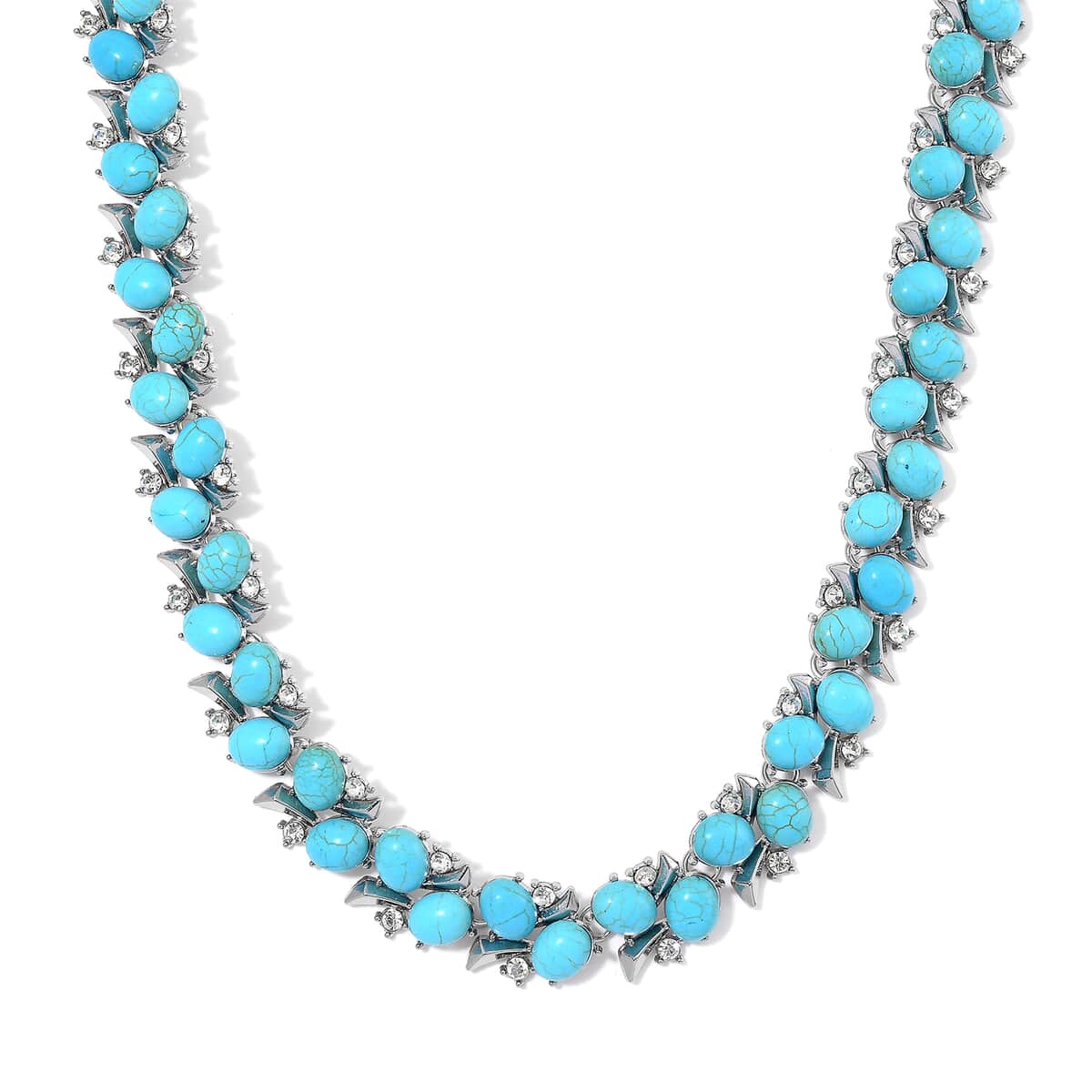 TLV Blue Howlite, White Austrian Crystal Necklace (18-20 Inches) in Silvertone 190.00 ctw image number 0