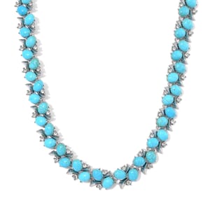 Blue Howlite and White Austrian Crystal 190.00 ctw Necklace in Silvertone 18-20 Inches