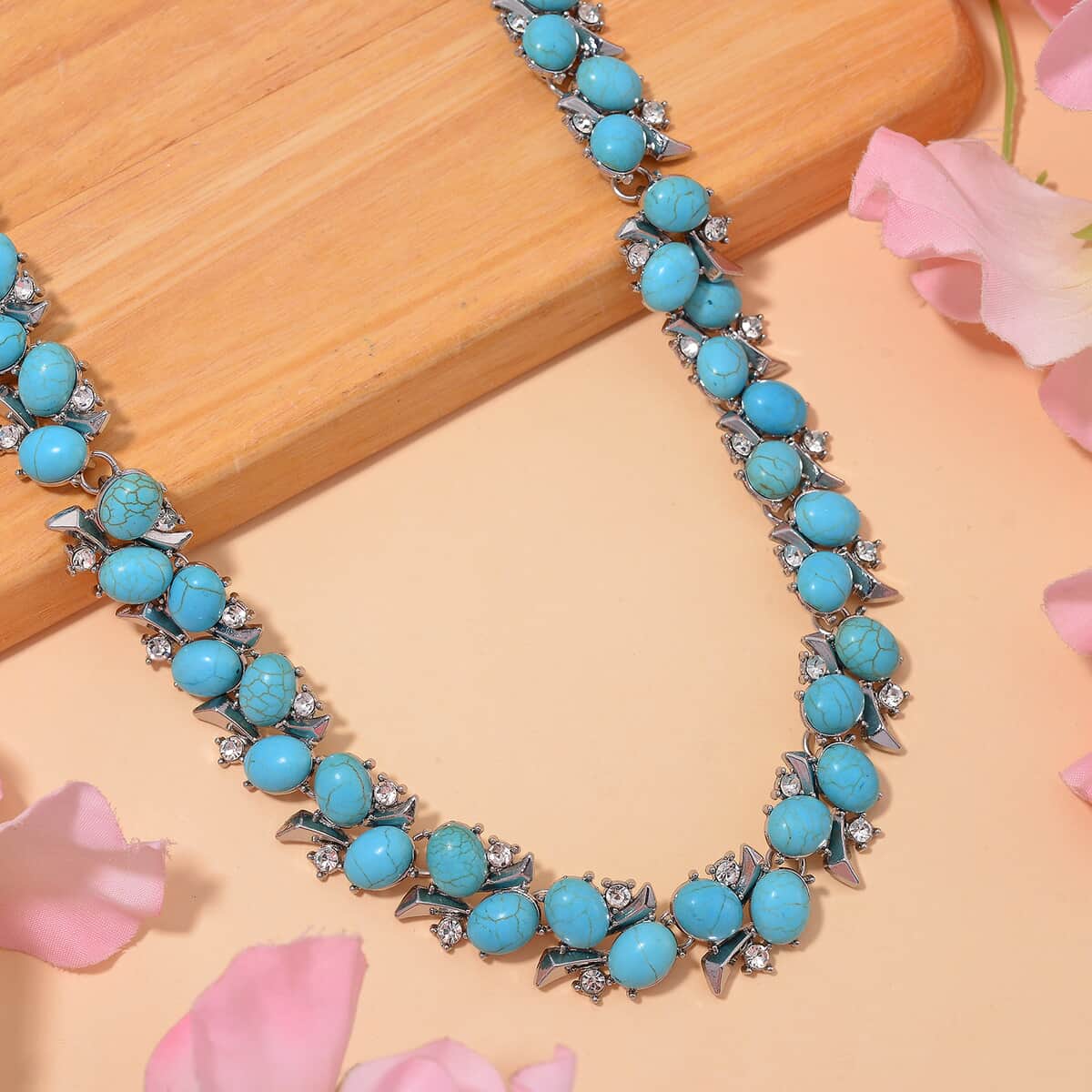 TLV Blue Howlite, White Austrian Crystal Necklace (18-20 Inches) in Silvertone 190.00 ctw image number 1