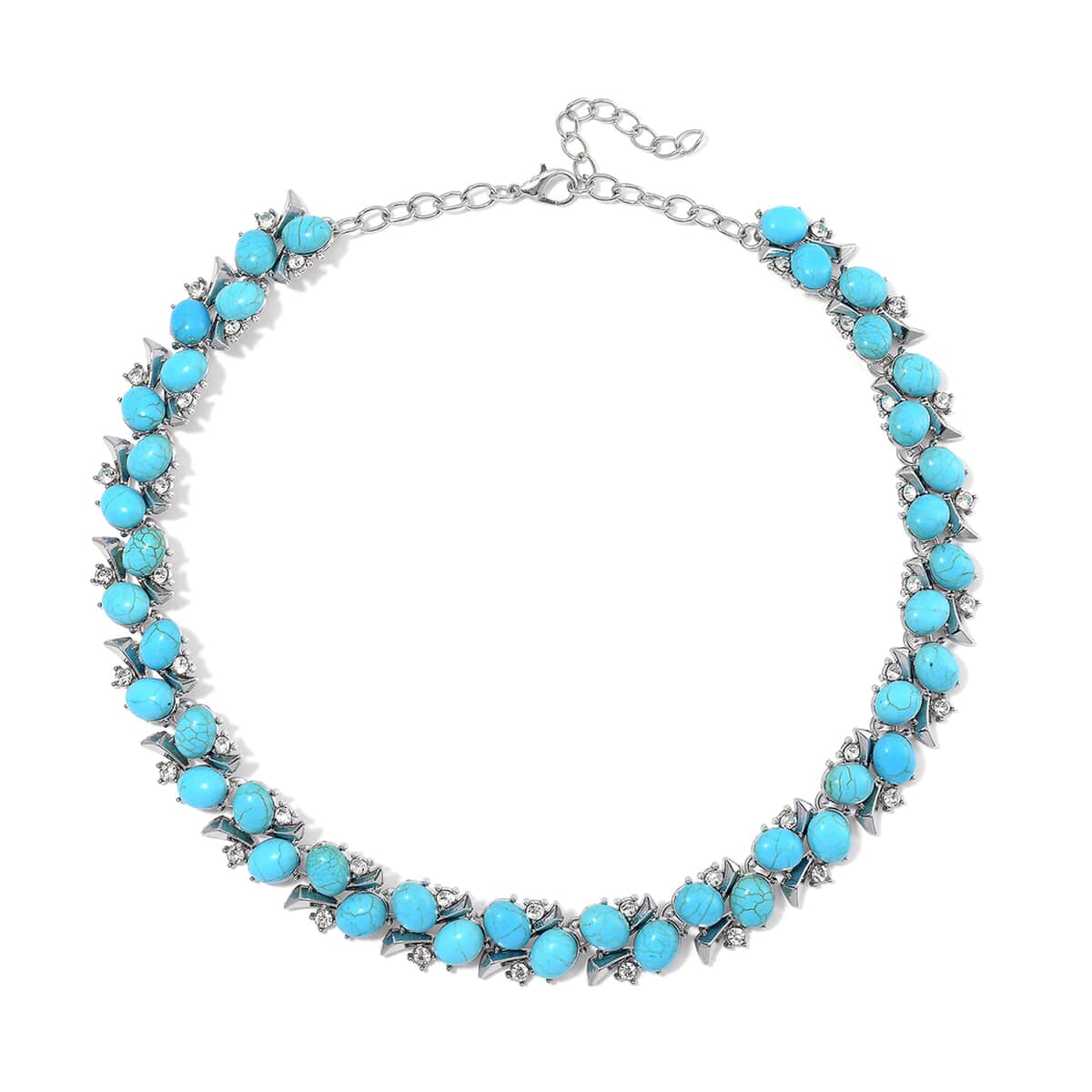 TLV Blue Howlite, White Austrian Crystal Necklace (18-20 Inches) in Silvertone 190.00 ctw image number 2