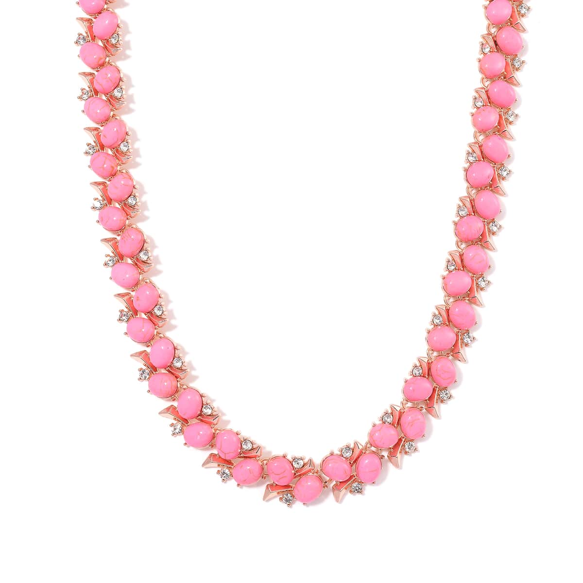 Pink Howlite and White Austrian Crystal 190.00 ctw Necklace in Rosetone 18-20 Inches image number 0