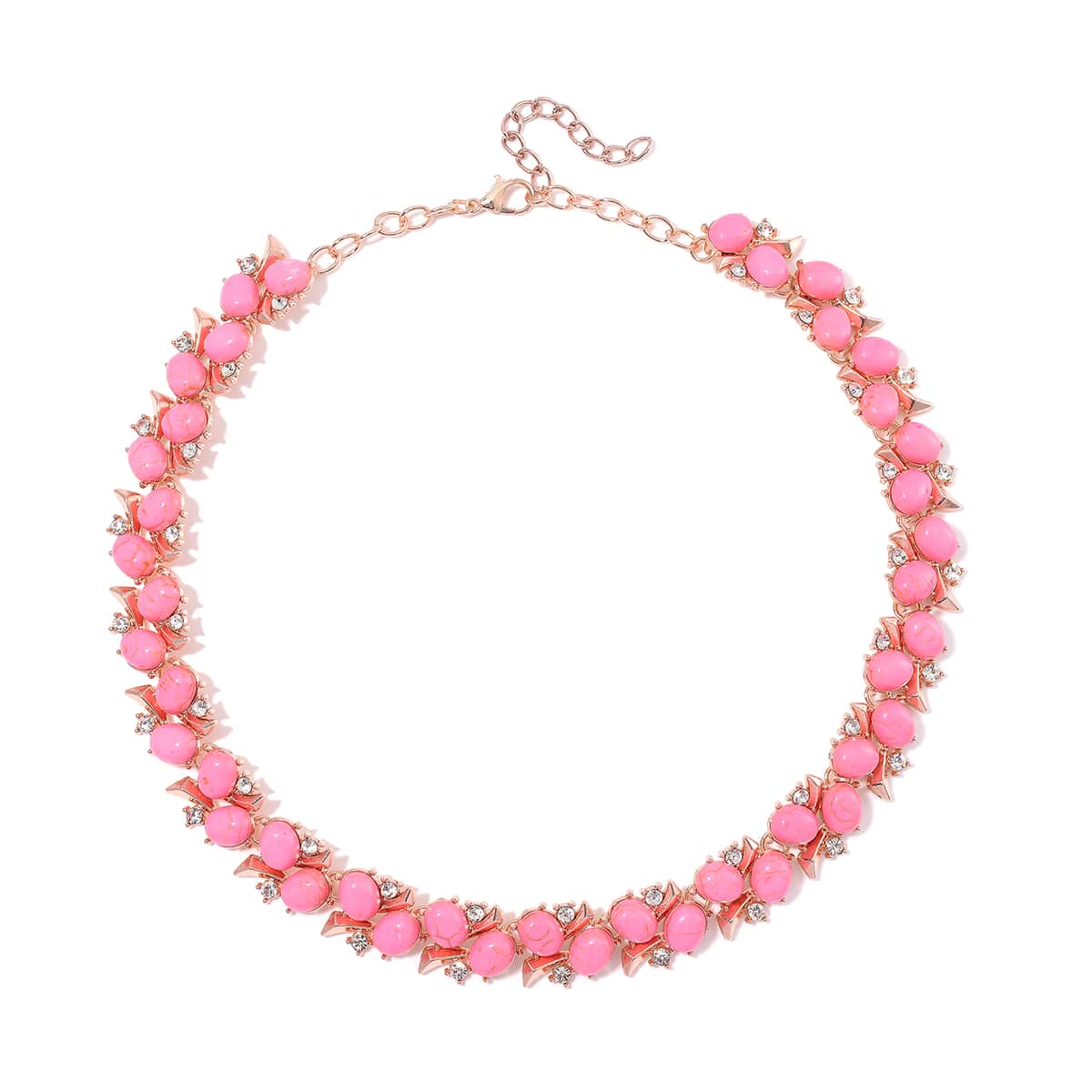 Pink Howlite and White Austrian Crystal 190.00 ctw Necklace in Rosetone 18-20 Inches image number 2