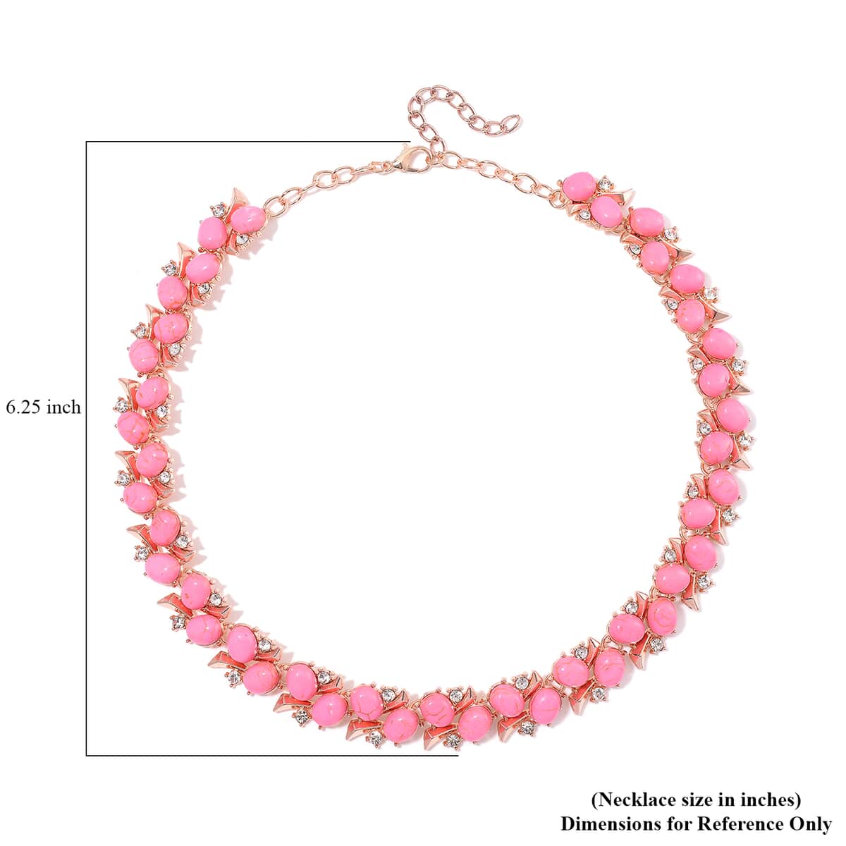 Pink Howlite and White Austrian Crystal 190.00 ctw Necklace in Rosetone 18-20 Inches image number 5