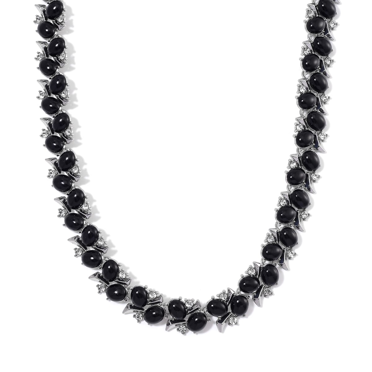 Black Howlite and White Austrian Crystal 190.00 ctw Necklace in Silvertone 18-20 Inche image number 0