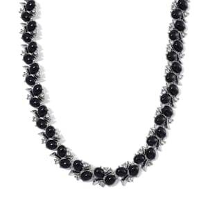 Black Howlite and White Austrian Crystal 190.00 ctw Necklace in Silvertone 18-20 Inche
