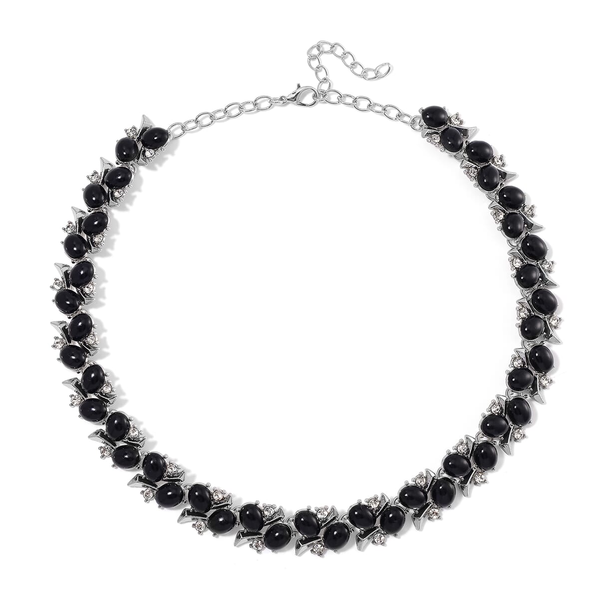 Black Howlite and White Austrian Crystal 190.00 ctw Necklace in Silvertone 18-20 Inche image number 2