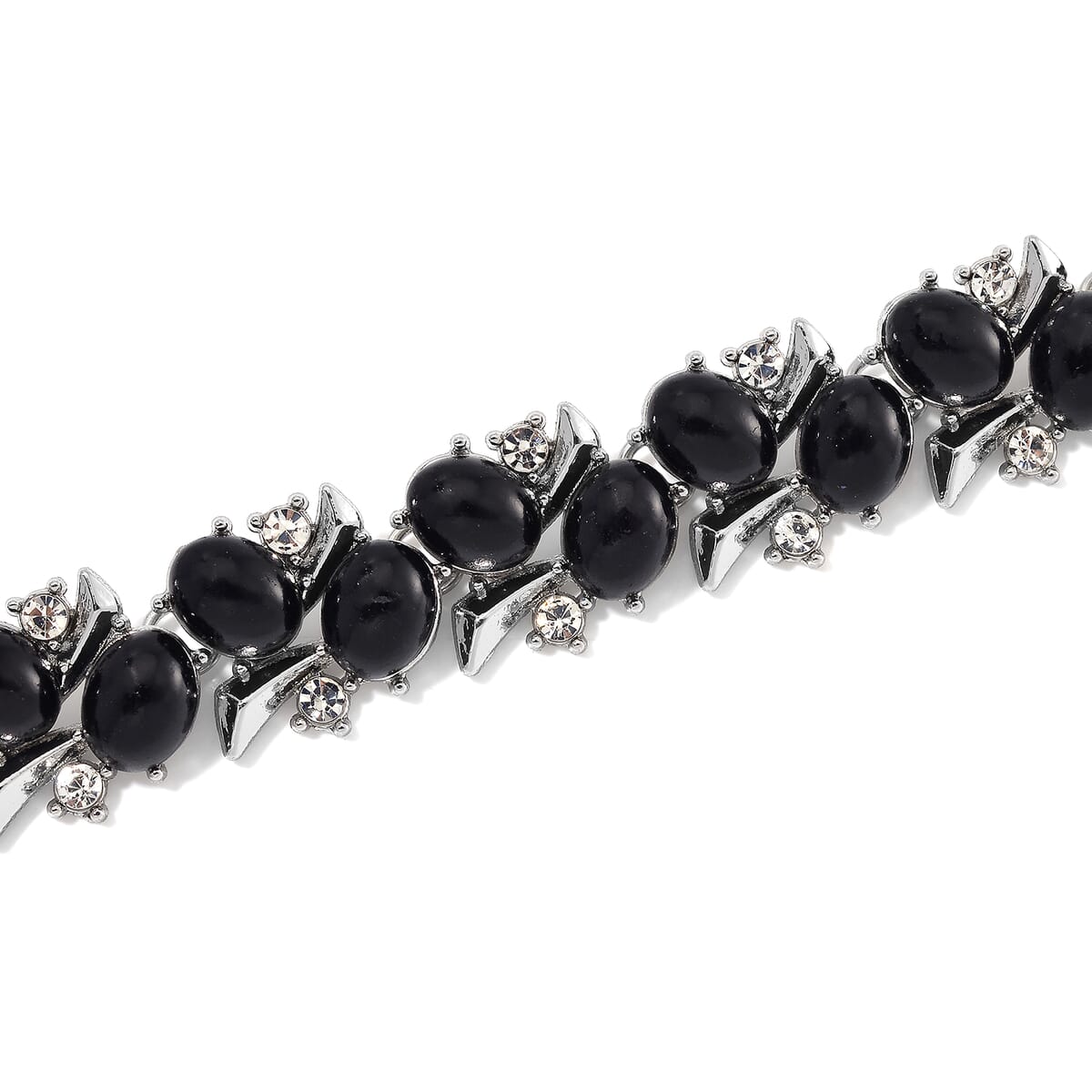 Black Howlite and White Austrian Crystal 190.00 ctw Necklace in Silvertone 18-20 Inche image number 3