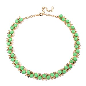 Constituted Green Howlite and White Austrian Crystal 190.00 ctw Necklace in Goldtone 18-20 Inches