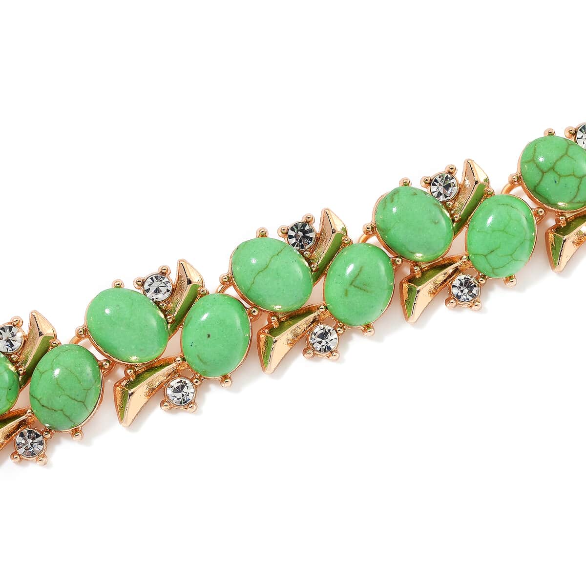 Green Howlite and White Austrian Crystal 190.00 ctw Necklace in Goldtone 18-20 Inches image number 3