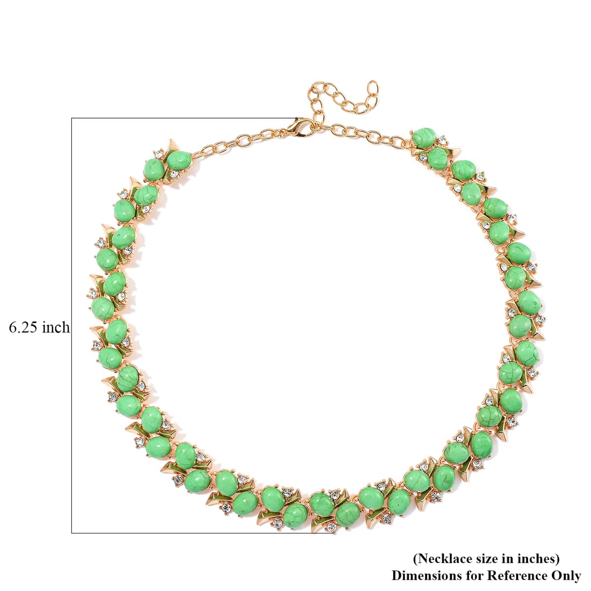 Green Howlite and White Austrian Crystal 190.00 ctw Necklace in Goldtone 18-20 Inches image number 5