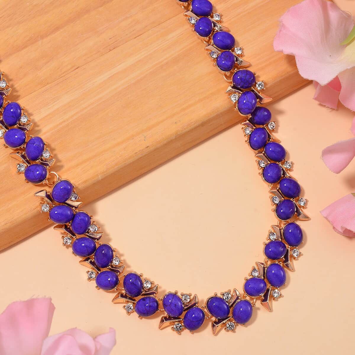 Purple Howlite and White Austrian Crystal 190.00 ctw Necklace in Goldtone 18-20 Inches image number 1