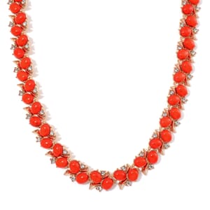 Red Howlite and White Austrian Crystal 190.00 ctw Necklace in Goldtone 18-20 Inches
