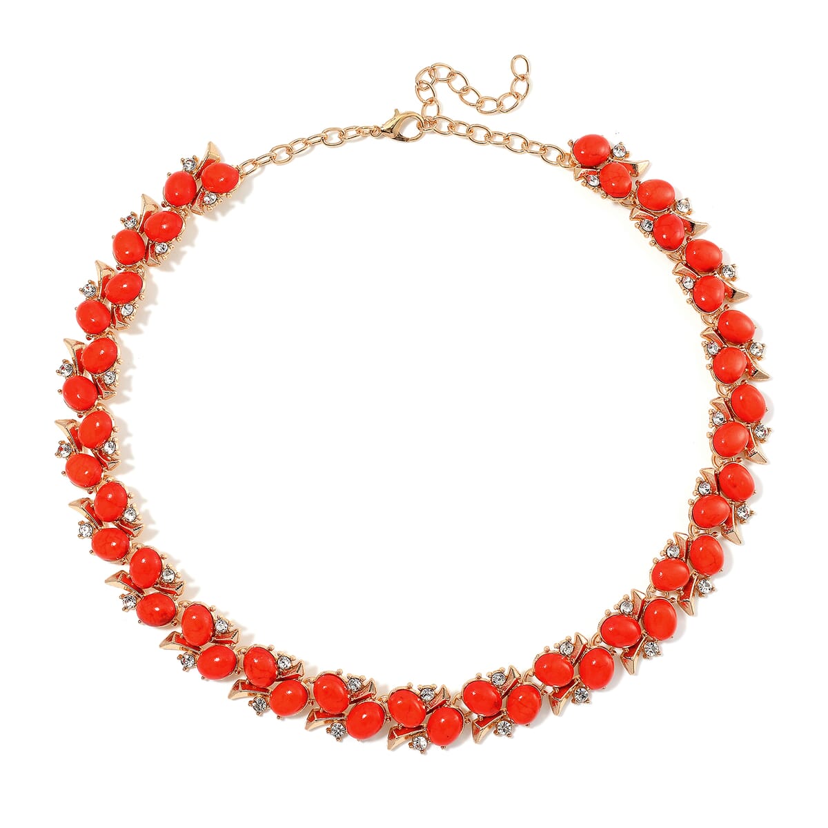 Red Howlite and White Austrian Crystal 190.00 ctw Necklace in Goldtone 18-20 Inches image number 2