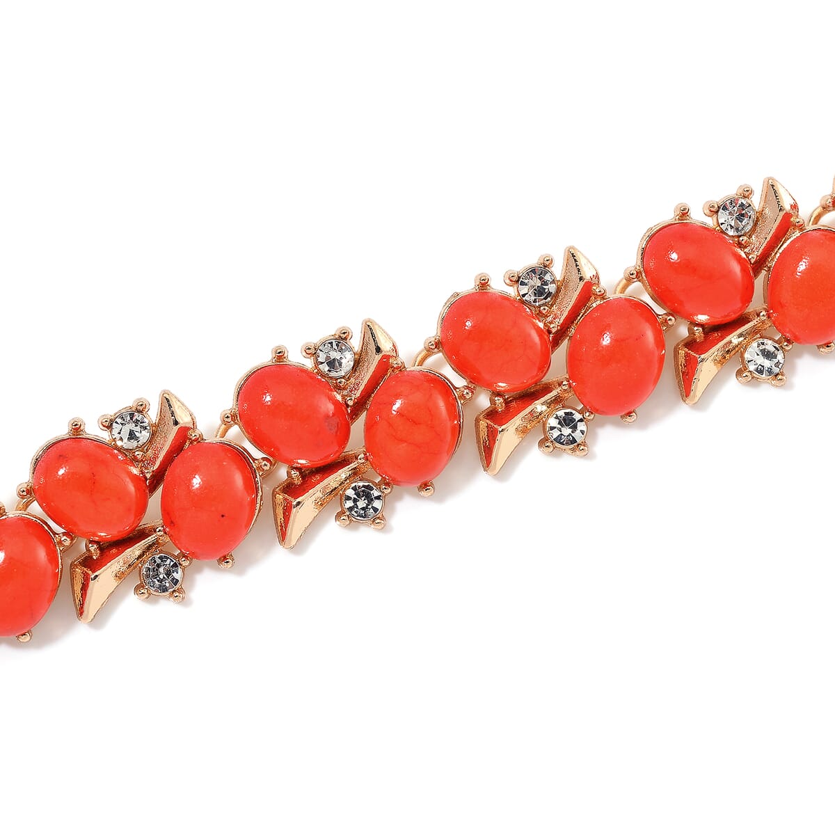 Red Howlite and White Austrian Crystal 190.00 ctw Necklace in Goldtone 18-20 Inches image number 3