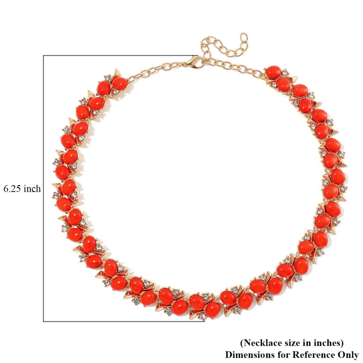 Red Howlite and White Austrian Crystal 190.00 ctw Necklace in Goldtone 18-20 Inches image number 5