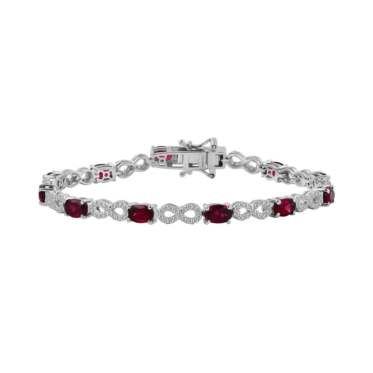 Premium Orissa Rhodolite Garnet and White Zircon 8.00 ctw Infinity Love Bracelet in Rhodium Over Sterling Silver (7.25 In) image number 0