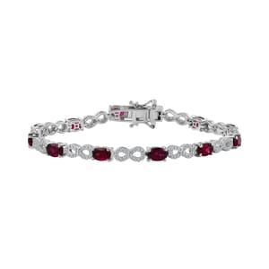 Premium Orissa Rhodolite Garnet and White Zircon 8.00 ctw Infinity Love Bracelet in Rhodium Over Sterling Silver (7.25 In)