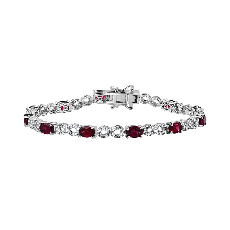 D'Joy Premium Orissa Rhodolite Garnet and White Zircon 8.00 ctw Infinity Love Bracelet in Rhodium Over Sterling Silver (7.25 In)